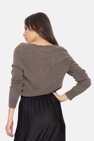 Pull Giusalet 100% cachemire, 2 fils - Col en V - Taupe chiné