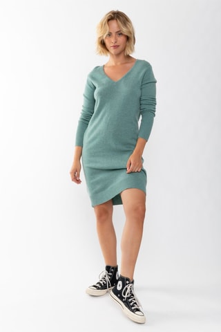 Robe pull Capelet 100% cachemire, 2 fils - Col en V - Turquoise chiné