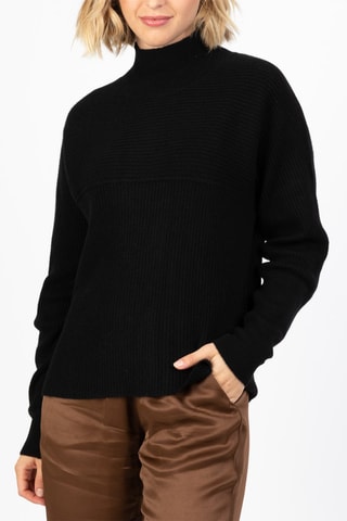 Pull Benedicte 100% cachemire, 2 fils - Col montant – Noir