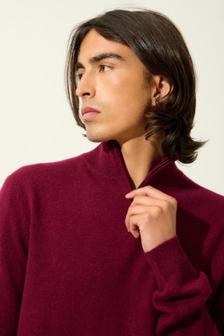 Pull camionneur Ambin 100% cachemire - Col montant - Bordeaux