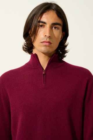Pull camionneur Ambin 100% cachemire - Col montant - Bordeaux