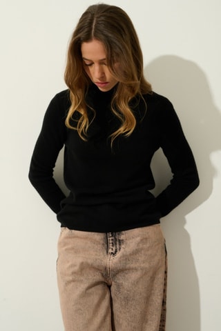 Pull Bise 100% cachemire, 2 fils - Col montant - Noir