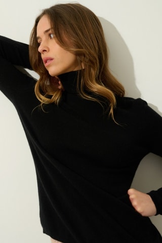 Pull Bise 100% cachemire, 2 fils - Col montant - Noir