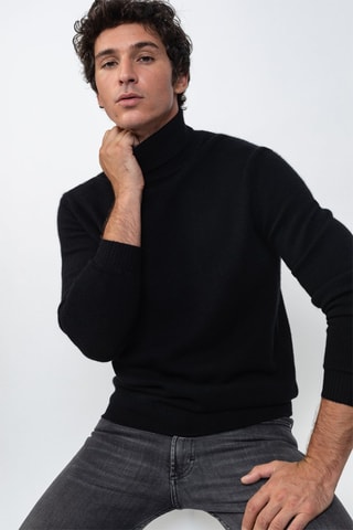 Pull Martin 100% cachemire, 4 fils - Col montant - Noir