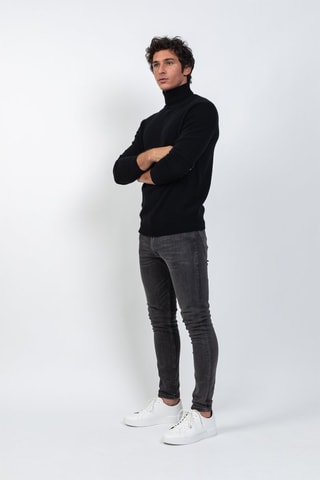 Pull Martin 100% cachemire, 4 fils - Col montant - Noir