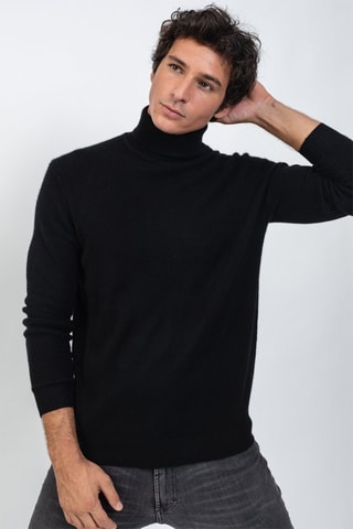 Pull Martin 100% cachemire, 4 fils - Col montant - Noir