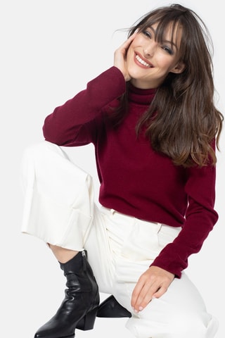 Pull Bise 100% cachemire, 2 fils - Col montant - Bordeaux