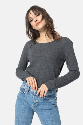 Pull Epéna 100% cachemire, 2 fils - Col rond - Anthracite chiné