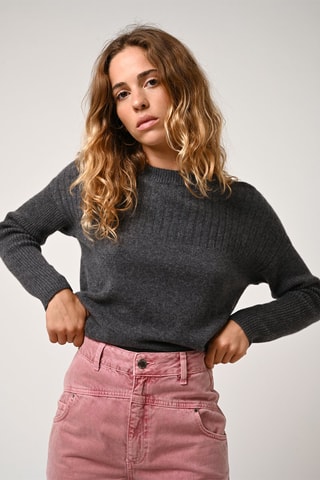 Pull Daria 100% cachemire, 2 fils - Col rond - Anthracite chiné