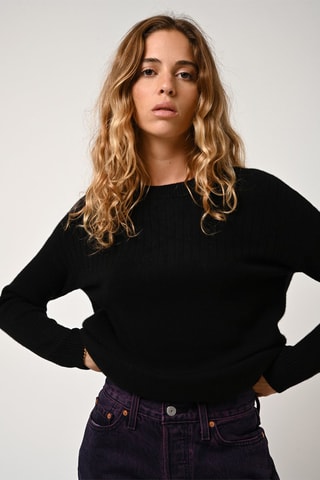 Pull Daria 100% cachemire, 2 fils - Col rond - Noir