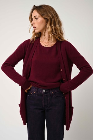 Pull Lanfon 100% cachemire, 2 fils - Encolure en U - Bordeaux