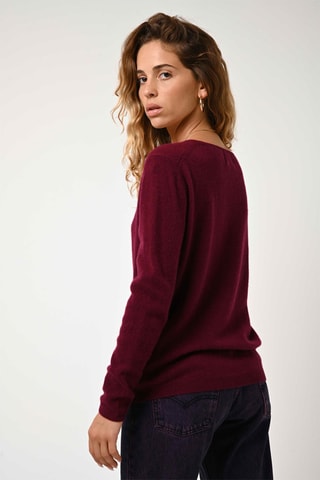 Pull Lanfon 100% cachemire, 2 fils - Encolure en U - Bordeaux