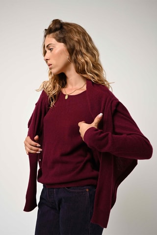 Pull Lanfon 100% cachemire, 2 fils - Encolure en U - Bordeaux