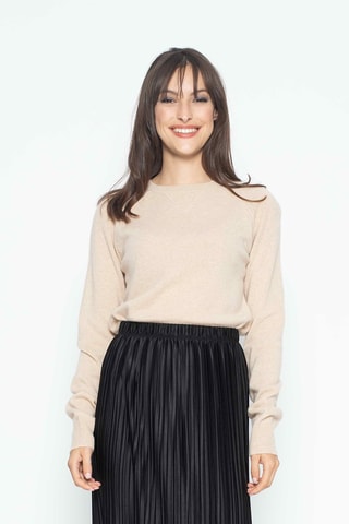 Pull Etret 100% cachemire, 2 fils - Col rond - Beige