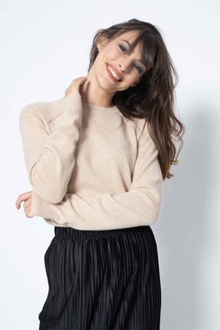 Pull Etret 100% cachemire, 2 fils - Col rond - Beige