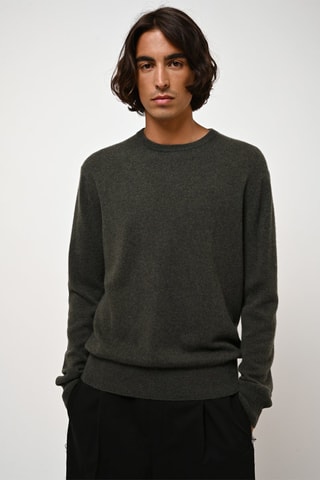 Pull Aiglière 100% cachemire, 2 fils - Col rond - Kaki chiné