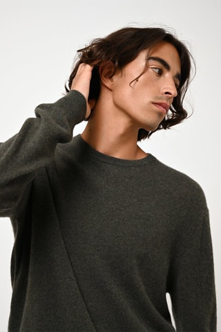 Pull Aiglière 100% cachemire, 2 fils - Col rond - Kaki chiné