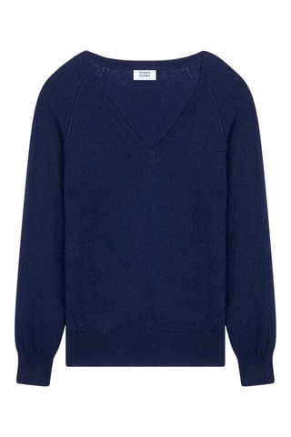 Pull Giusalet 100% cachemire, 2 fils - Col en V - Bleu marine