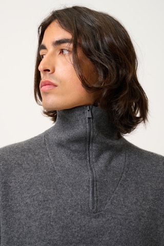 Pull camionneur Noemie 100% cachemire - Col montant - Anthracite chiné