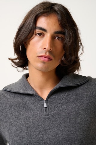 Pull camionneur Noemie 100% cachemire - Col montant - Anthracite chiné