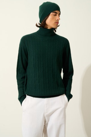 Pull torsadé Kona 100% cachemire - Col montant - Cyprès