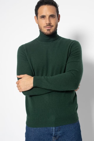 Pull Bange 100% cachemire, 2 fils - Col montant - Vert émeraude