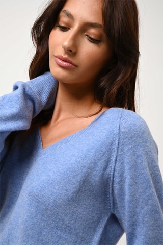 Pull Giusalet 100% cachemire - Col en V - Bleu ciel