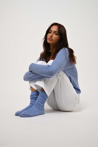 Pull Giusalet 100% cachemire - Col en V - Bleu ciel