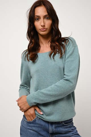 Pull Lanfon 100% cachemire, 2 fils - Encolure bateau - Vert chiné