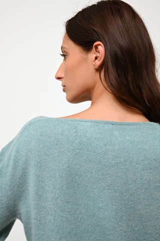 Pull Lanfon 100% cachemire, 2 fils - Encolure bateau - Vert chiné