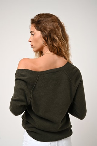 Pull Giusalet 100% cachemire - Col en V - Kaki