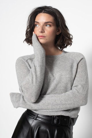 Pull Etret 100% cachemire, 2 fils - Col rond - Gris clair chiné