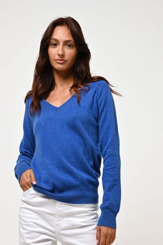 Pull Giusalet 100% cachemire - Col en V - Bleu électrique