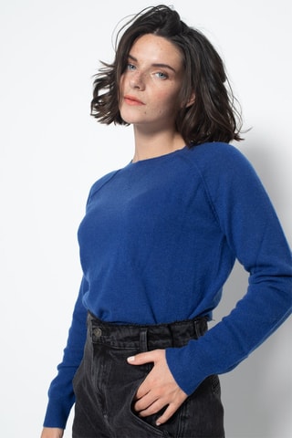 Pull Etret 100% cachemire, 2 fils - Col rond - Bleu cobalt