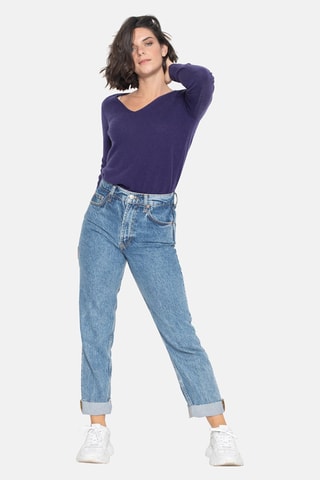 Pull Galise 100% cachemire, 2 fils - Col en V - Violet