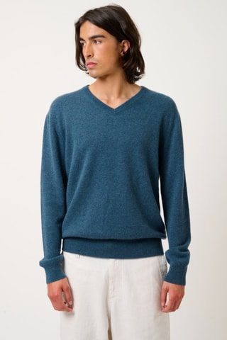 Pull Agel 100% cachemire - Col en V - Vert canard chiné