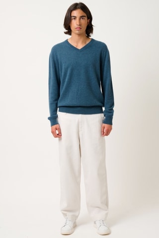 Pull Agel 100% cachemire - Col en V - Vert canard chiné