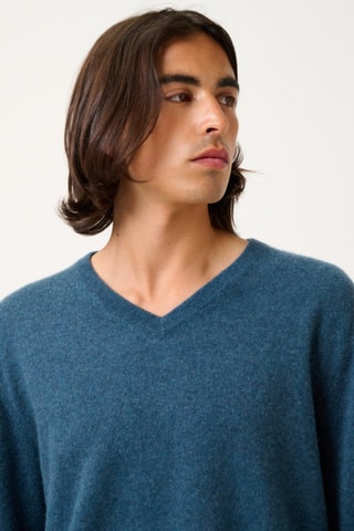 Pull Agel 100% cachemire - Col en V - Vert canard chiné