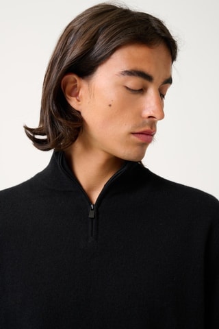 Pull camionneur Ambin 100% cachemire - Col montant - Noir