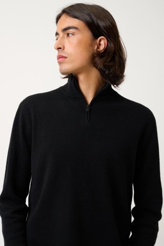 Pull camionneur Ambin 100% cachemire - Col montant - Noir