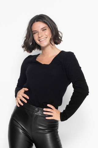 Pull Galise 100% cachemire, 2 fils - Col en V - Noir