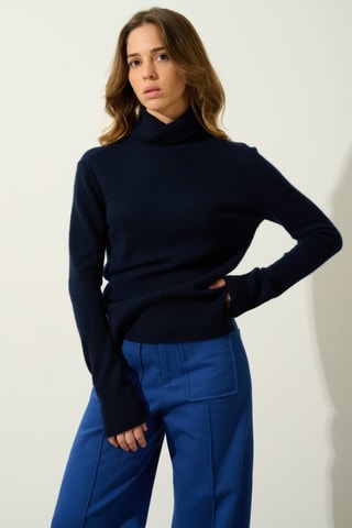 Pull Fornet 100% cachemire, 2 fils - Col montant - Bleu foncé