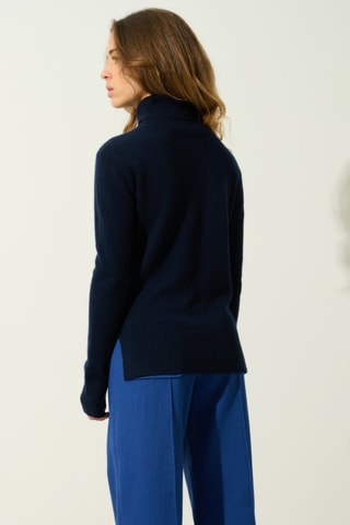 Pull Fornet 100% cachemire, 2 fils - Col montant - Bleu foncé