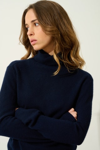 Pull Fornet 100% cachemire, 2 fils - Col montant - Bleu foncé