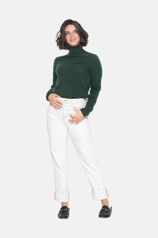 Pull Bise 100% cachemire, 2 fils - Col montant - Vert foncé