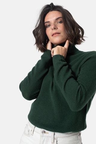 Pull Bise 100% cachemire, 2 fils - Col montant - Vert foncé