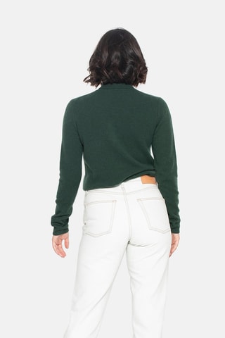 Pull Bise 100% cachemire, 2 fils - Col montant - Vert foncé