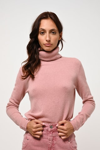Pull Bise 100% cachemire - Col montant - Bois de rose