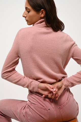 Pull Bise 100% cachemire - Col montant - Bois de rose