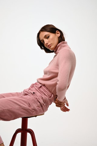 Pull Bise 100% cachemire - Col montant - Bois de rose